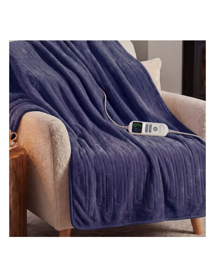 Laura Hill XL Electric Heated Blanket Throw Rug Soft Coral Fleece 10 Heat Settings - Blue image 2