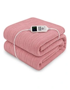 Laura Hill XL Electric Heated Blanket Throw Rug Soft Coral Fleece 10 Heat Settings - Pink