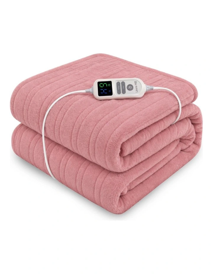 Laura Hill XL Electric Heated Blanket Throw Rug Soft Coral Fleece 10 Heat Settings - Pink image 1