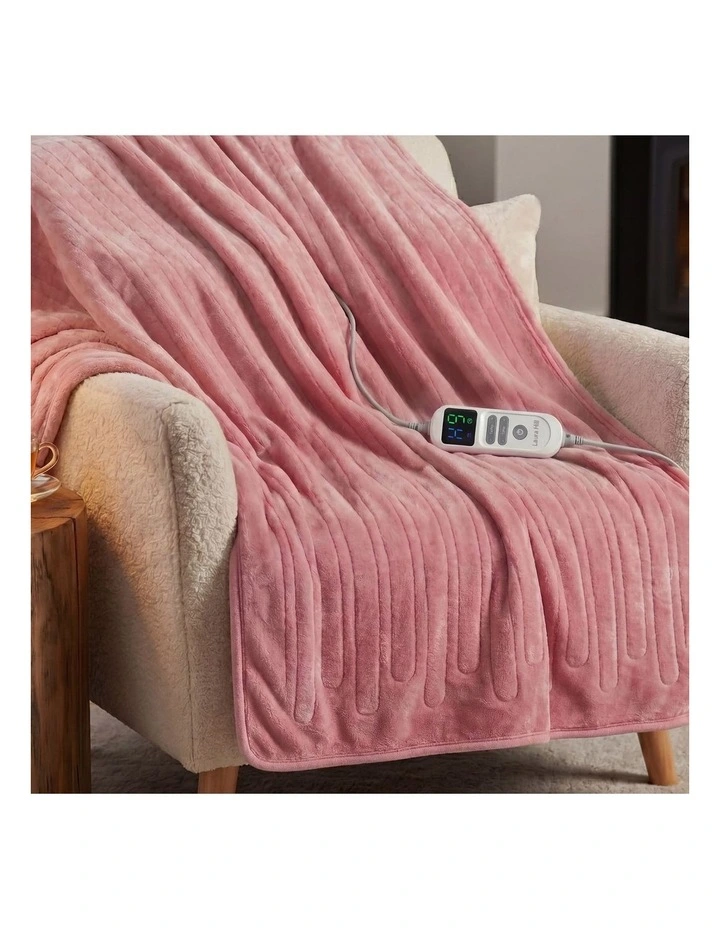 Laura Hill XL Electric Heated Blanket Throw Rug Soft Coral Fleece 10 Heat Settings - Pink image 2