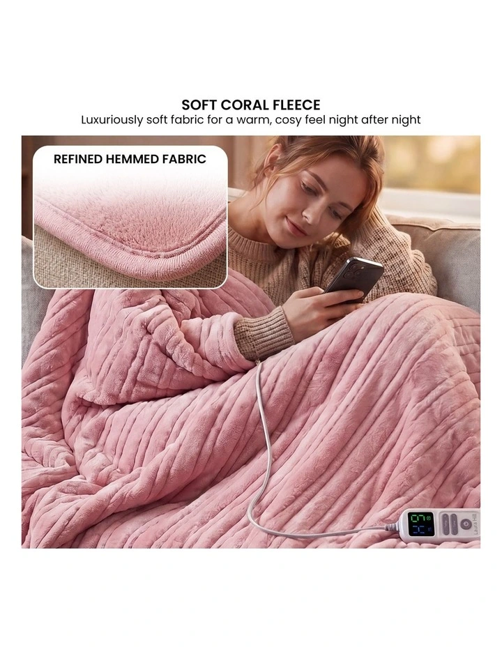Laura Hill XL Electric Heated Blanket Throw Rug Soft Coral Fleece 10 Heat Settings - Pink image 5