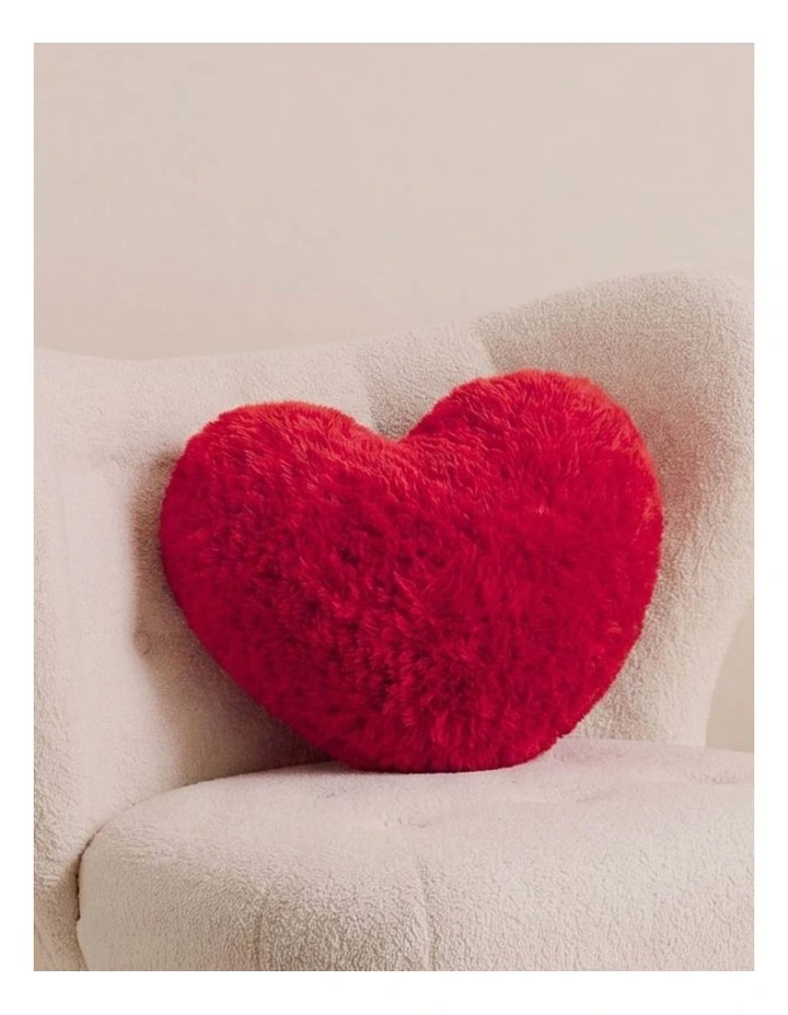 GIOIA CASA Faux Fur Love Heart Cushion in Red (40x35cm) image 1