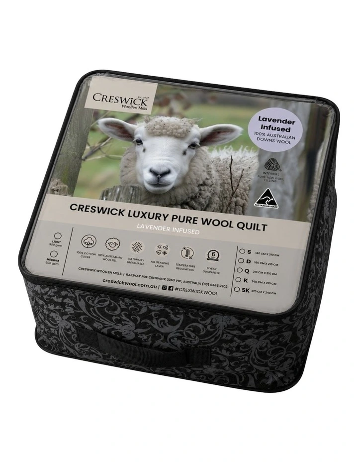 Creswick Luxury Pure Wool Quilt - 350 GSM - Lavender Infused image 4