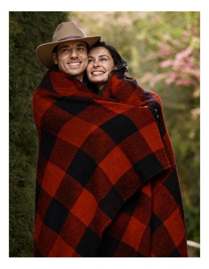 Swagman Recycled Wool Blanket Block Check Blanket Stitch Red Black image 3