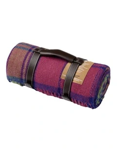 Billabong Fringed Tartan Throw Blanket with Leather Strap