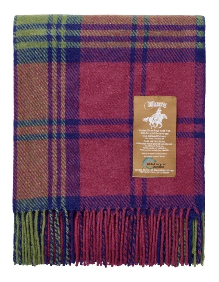 Billabong Fringed Tartan Throw Blanket with Leather Strap image 3