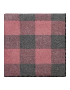 Swagman Recycled Wool Blanket Block Check Blanket Stitch Pink Grey