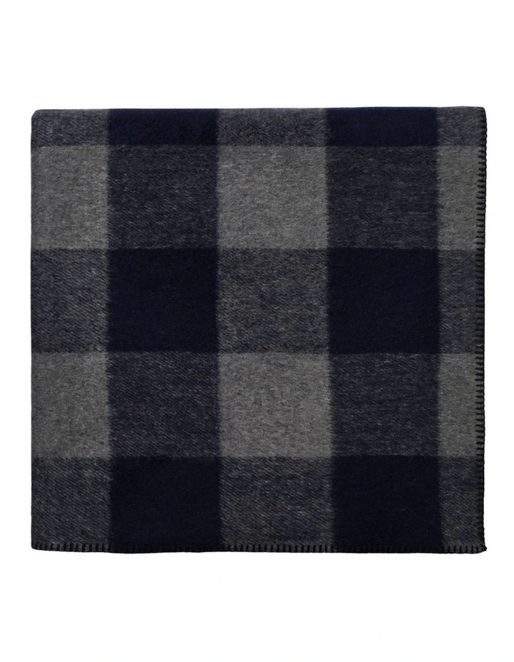 Swagman Recycled Wool Camping Blanket Block Check Blanket Stitch Grey Navy image 1