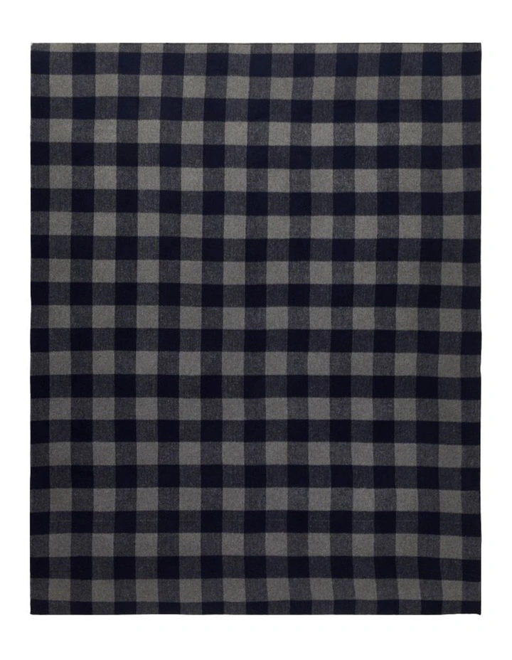 Swagman Recycled Wool Camping Blanket Block Check Blanket Stitch Grey Navy image 2