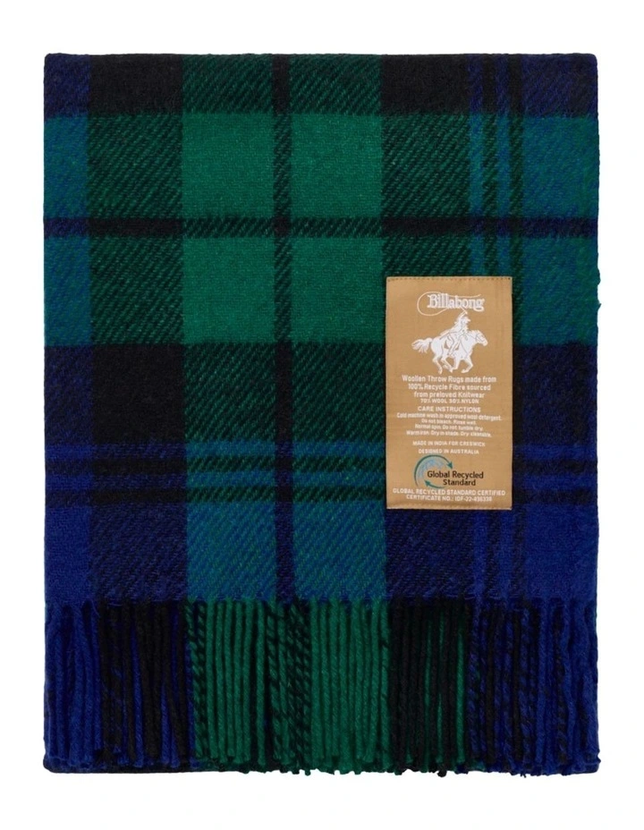 Billabong Fringed Tartan Throw Blanket with Leather Strap image 3