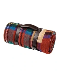 Billabong Fringed Tartan Throw Blanket with Leather Strap