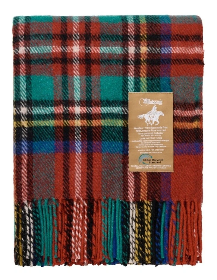 Billabong Fringed Tartan Throw Blanket with Leather Strap image 3