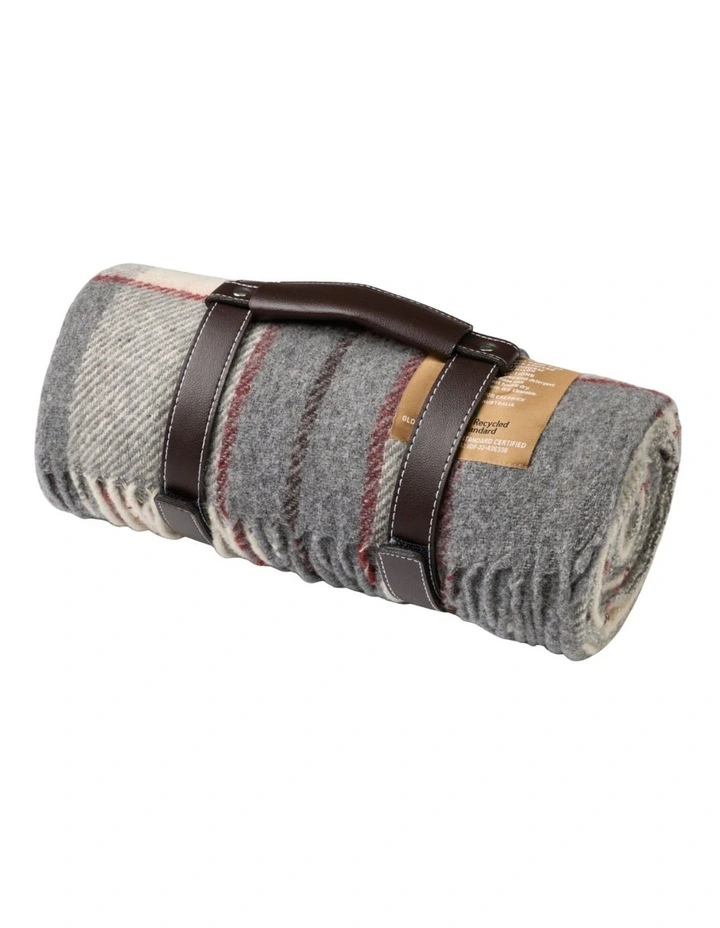 Billabong Fringed Tartan Throw Blanket with Leather Strap image 1
