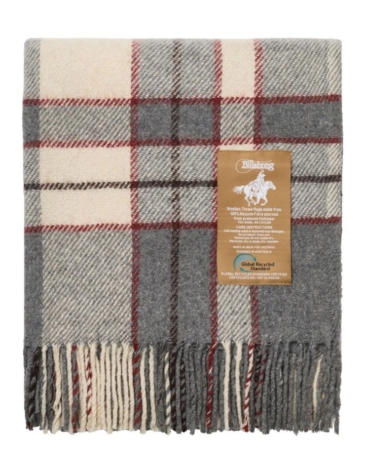 Billabong Fringed Tartan Throw Blanket with Leather Strap image 3