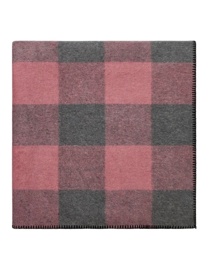Swagman Recycled Wool Camping Blanket Block Check Blanket Stitch Pink Grey image 1