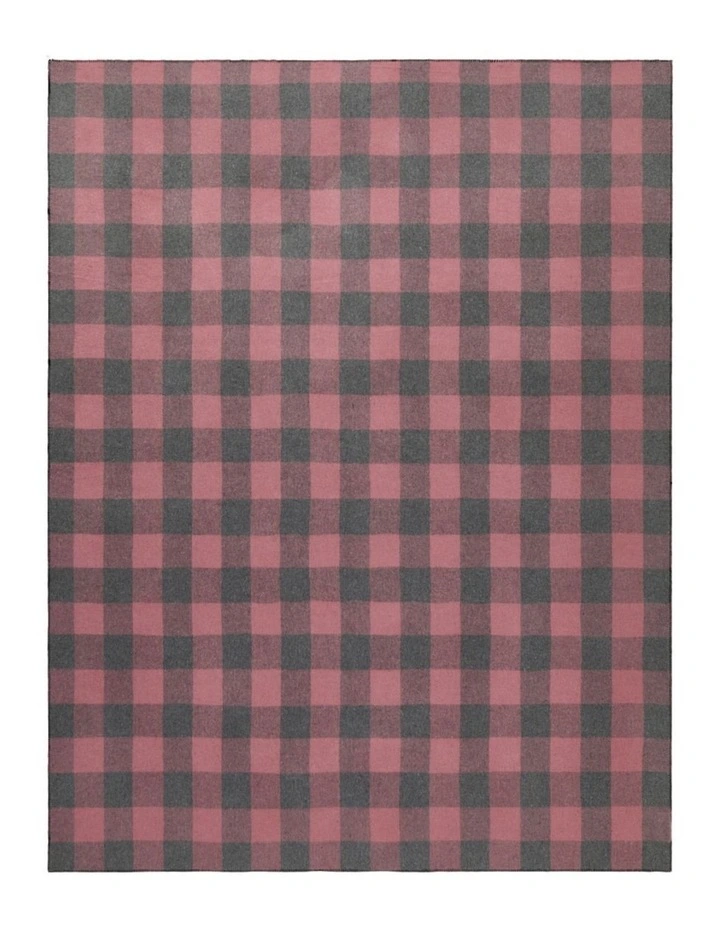 Swagman Recycled Wool Camping Blanket Block Check Blanket Stitch Pink Grey image 2
