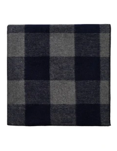 Swagman Recycled Wool Blanket Block Check Blanket Stitch Grey Navy