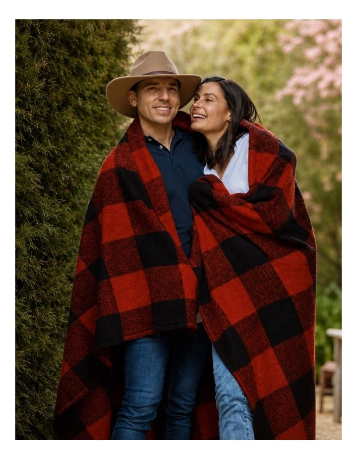 Swagman Recycled Wool Camping Blanket Block Check Blanket Stitch Red Black image 3