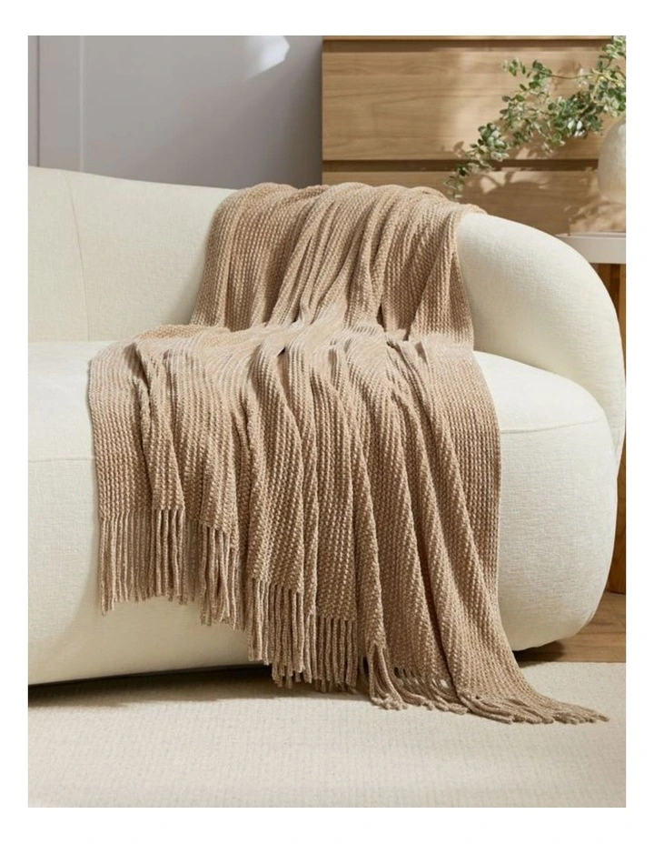 GIOIA CASA Chenille Knitted Throw in Natural image 1