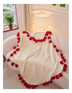 GIOIA CASA 3-in-1 Rosebud Knit Throw in Red (100cm Diameter)