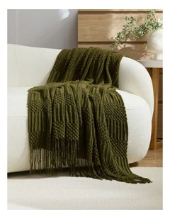 GIOIA CASA Bobble Textured Knitted Throw in Khaki Green