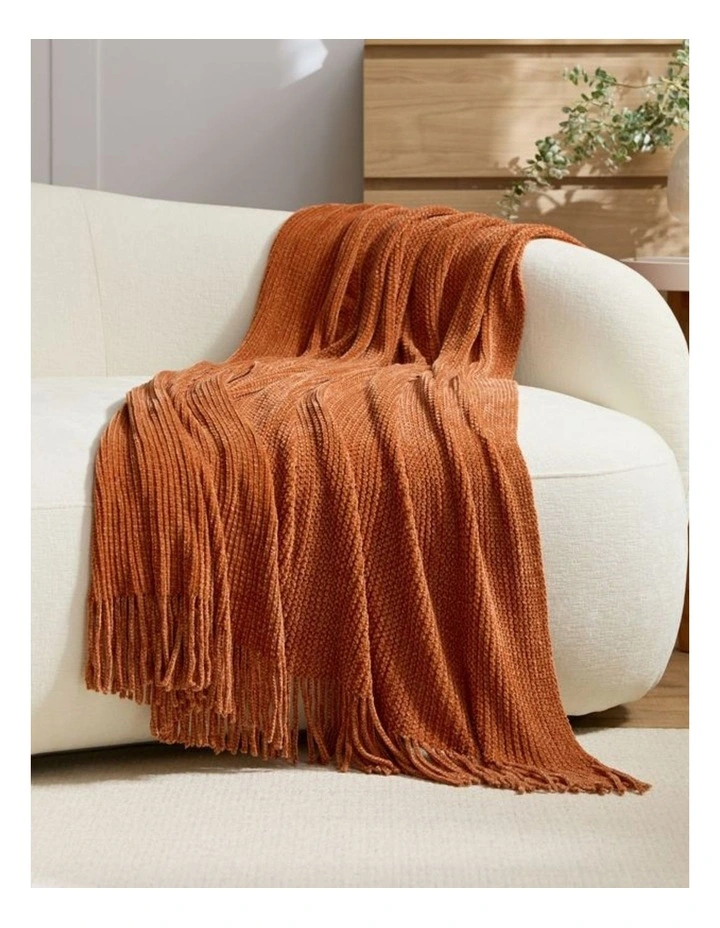 GIOIA CASA Chenille Knitted Throw in Terracotta image 1