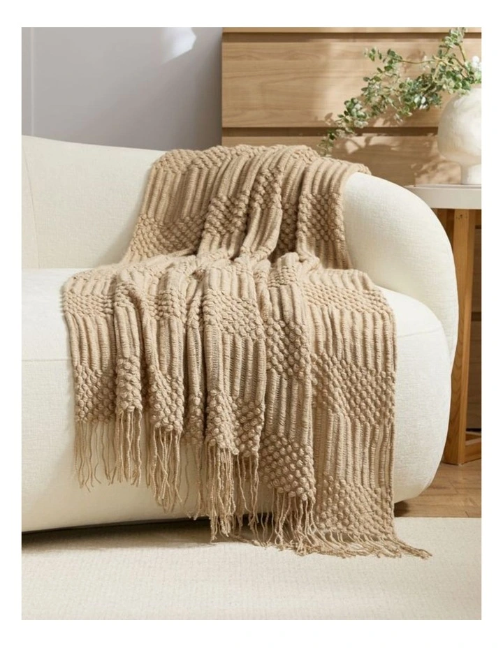 GIOIA CASA Bobble Textured Knitted Throw in Natural image 1