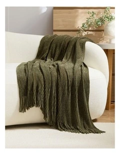 GIOIA CASA Chenille Knitted Throw in Khaki Green
