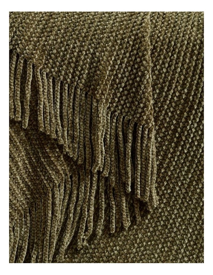 GIOIA CASA Chenille Knitted Throw in Khaki Green image 2