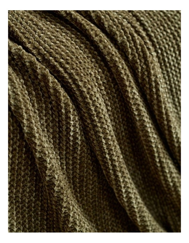 GIOIA CASA Chenille Knitted Throw in Khaki Green image 3