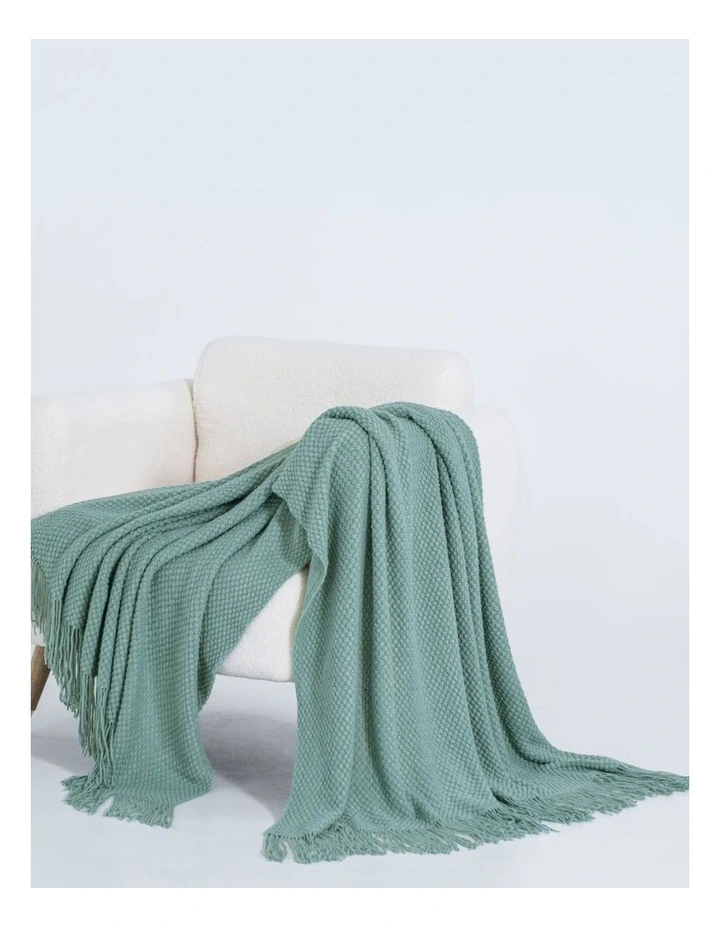 Micro Plush Knitted Woven Throw in Seafoam image 1