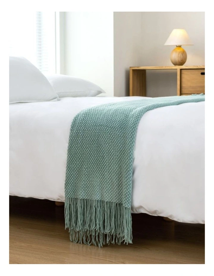 Micro Plush Knitted Woven Throw in Seafoam image 4