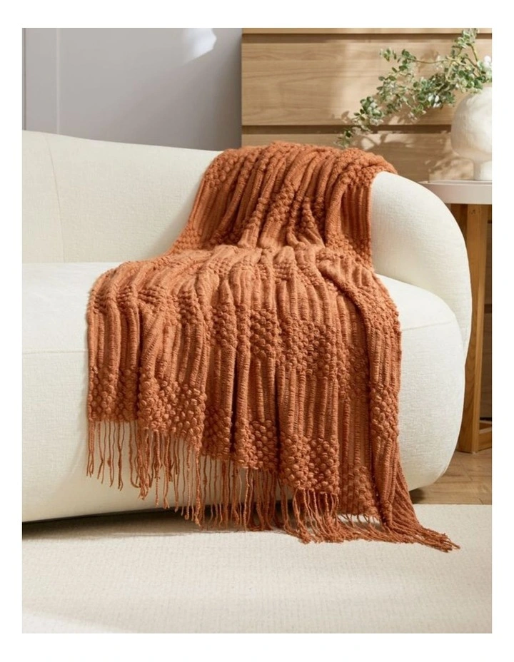 GIOIA CASA Bobble Textured Knitted Throw in Terracotta image 1
