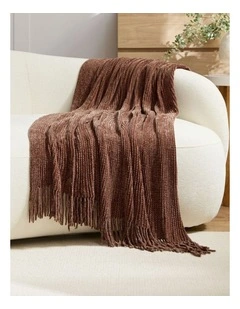 GIOIA CASA Chenille Knitted Throw in Brown