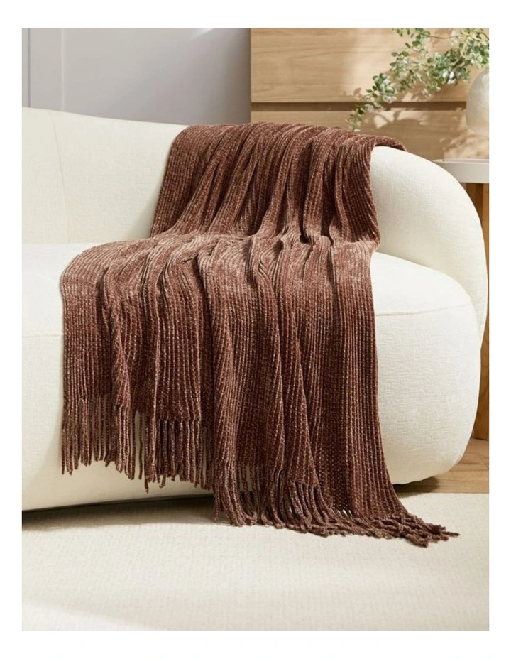GIOIA CASA Chenille Knitted Throw in Brown image 1