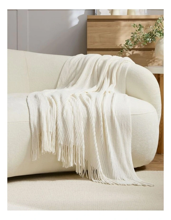 Chenille Knitted Throw in Snow image 1