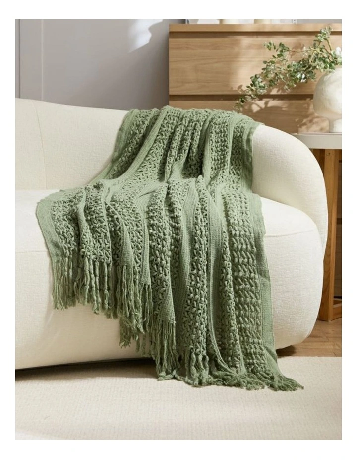 GIOIA CASA Boho Open-Knitted Throw in Sage Green image 1