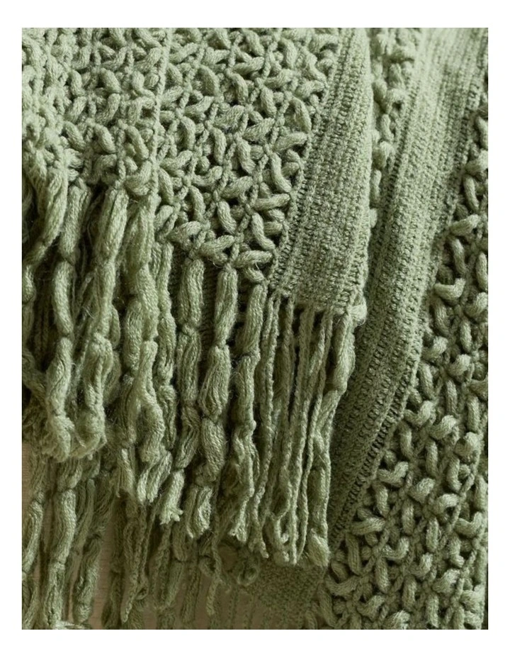 GIOIA CASA Boho Open-Knitted Throw in Sage Green image 2