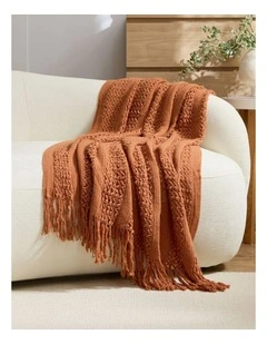 GIOIA CASA Boho Open-Knitted Throw in Terracotta