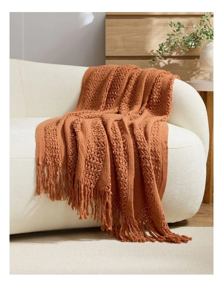 GIOIA CASA Boho Open-Knitted Throw in Terracotta image 1