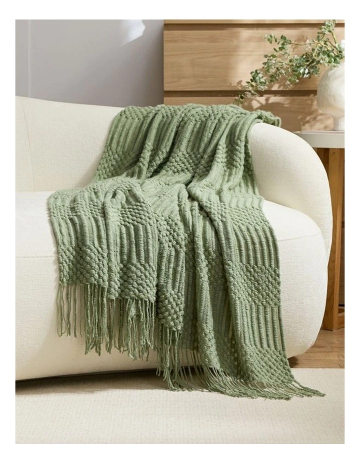 GIOIA CASA Bobble Textured Knitted Throw in Sage Green image 1
