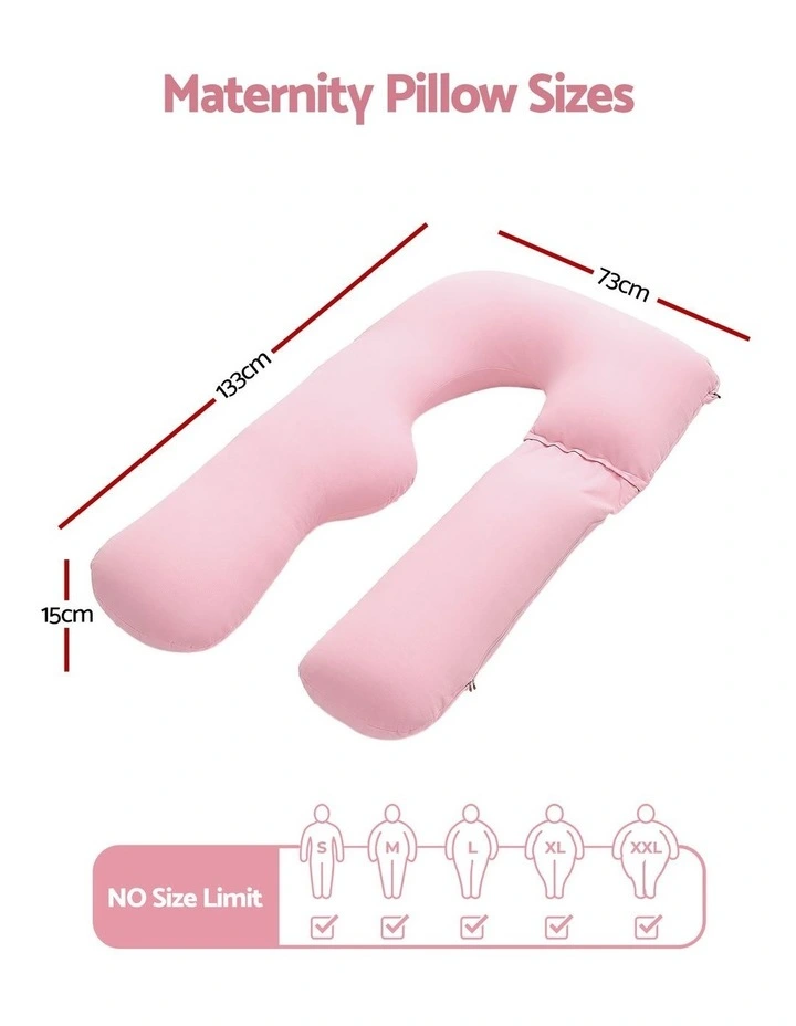 Giselle Bedding U-Shaped Pregnancy Body Pillow, Cotton Cover, Pink, 73x133cm image 2