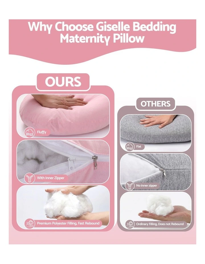 Giselle Bedding U-Shaped Pregnancy Body Pillow, Cotton Cover, Pink, 73x133cm image 4