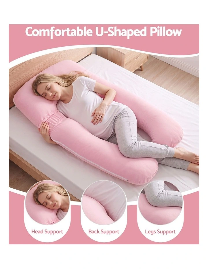 Giselle Bedding U-Shaped Pregnancy Body Pillow, Cotton Cover, Pink, 73x133cm image 5