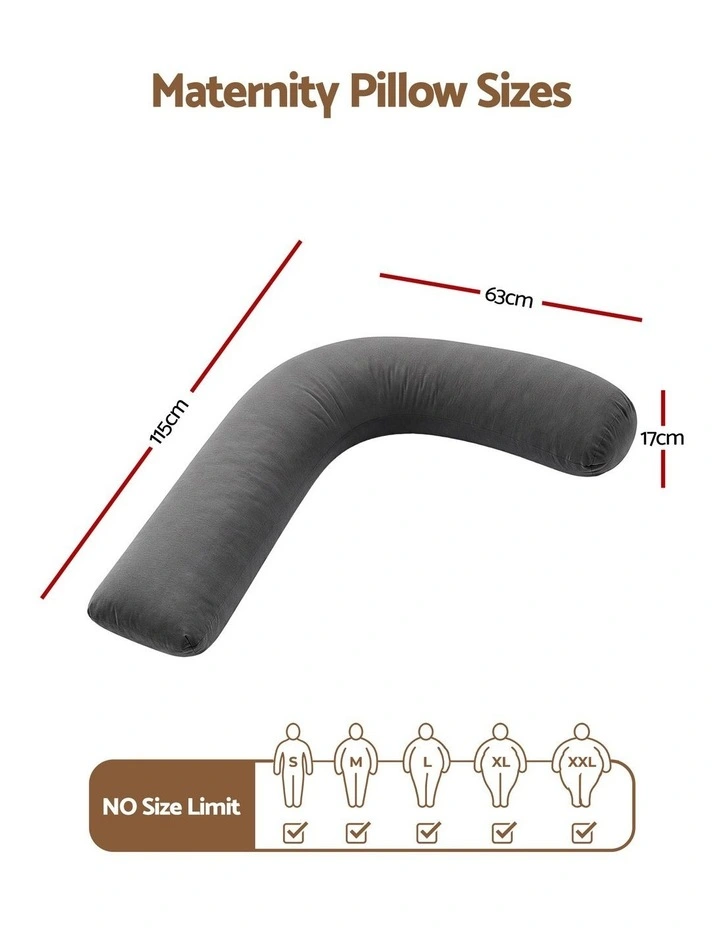 Giselle Bedding L-Shaped Pregnancy Body Pillow, Cotton Cover, 63x115cm, Grey image 2