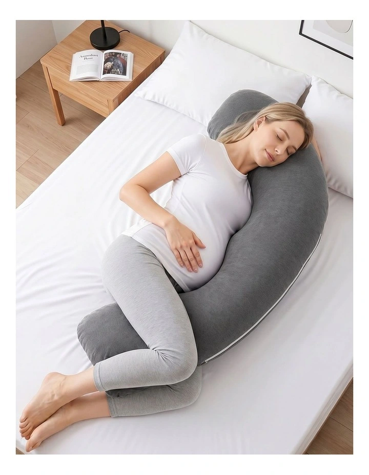 Giselle Bedding L-Shaped Pregnancy Body Pillow, Cotton Cover, 63x115cm, Grey image 6