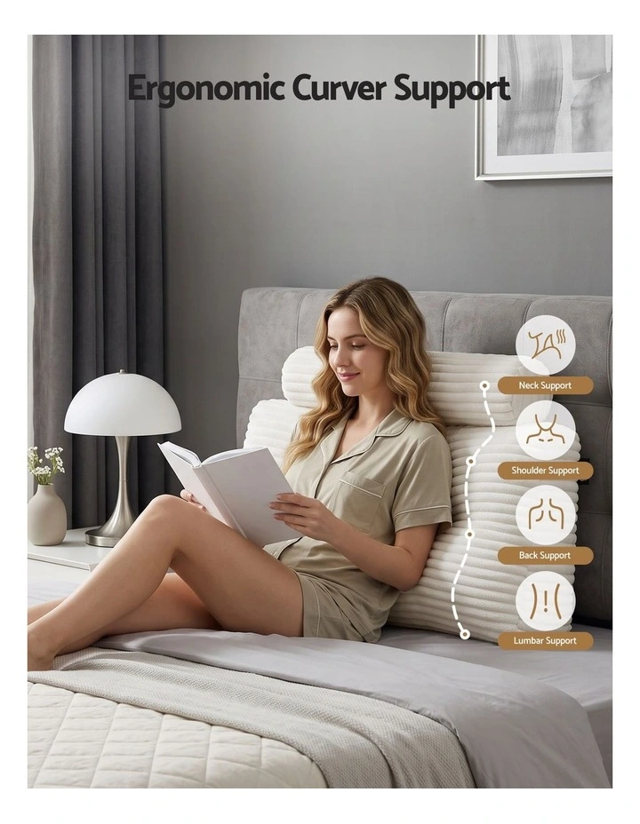 Giselle Wedge Pillow Headboard, Anti-Flat Foam, 330g Corduroy Cover, Pockets, King Single image 4