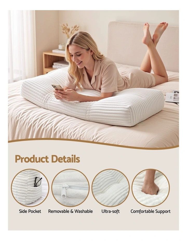 Giselle Wedge Pillow Headboard, Anti-Flat Foam, 330g Corduroy Cover, Pockets, King Single image 5