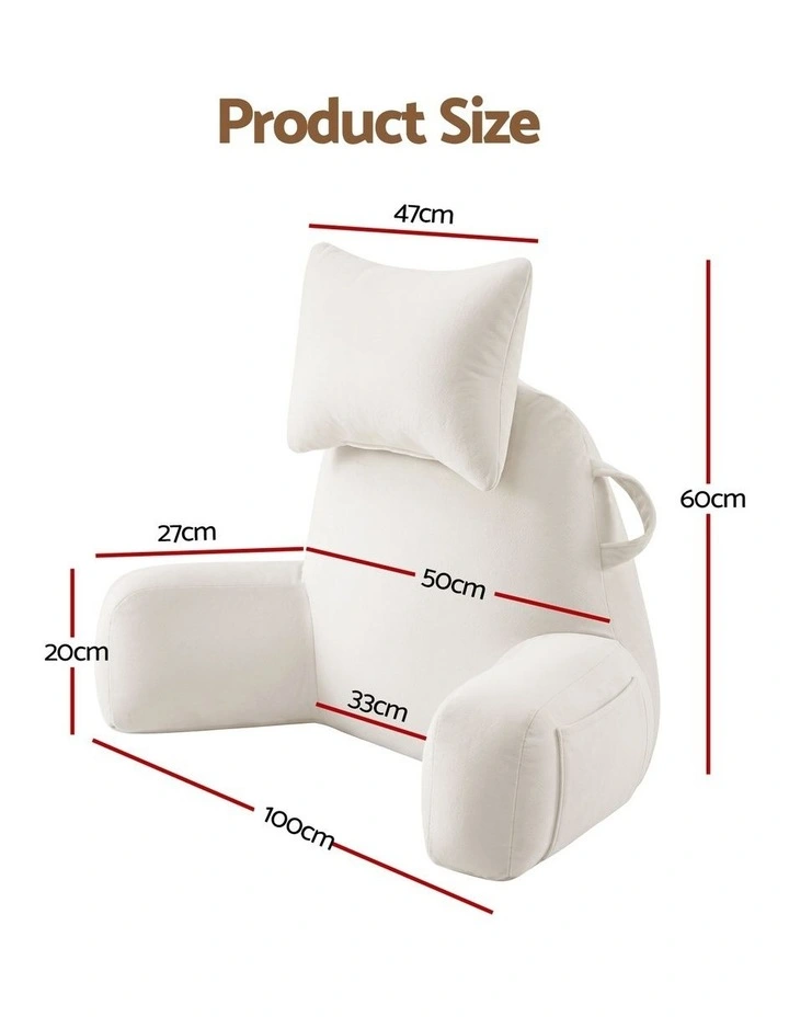 Giselle Bedding Reading Pillow with Detachable Neck Roll & Armrests, Beige image 2