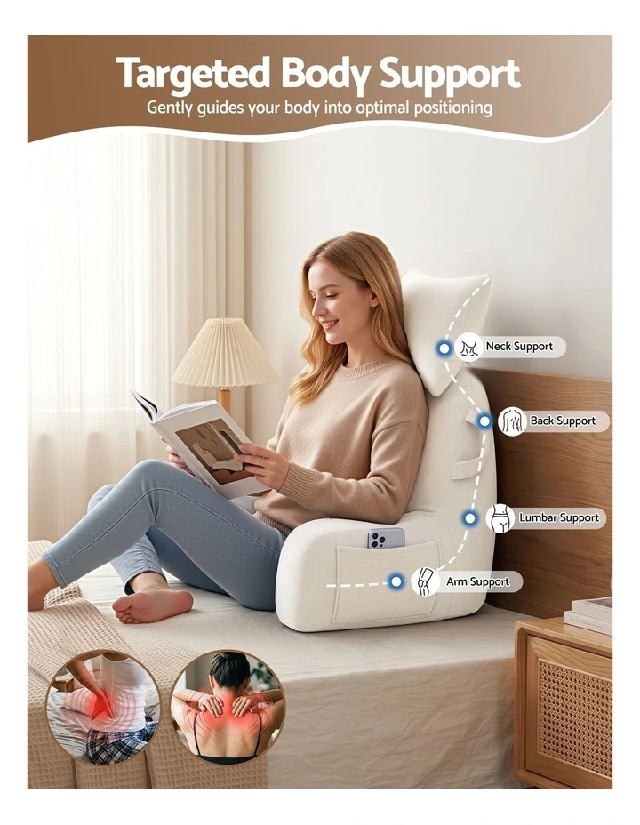 Giselle Bedding Reading Pillow with Detachable Neck Roll & Armrests, Beige image 4